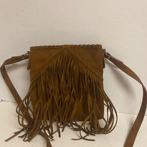 Brown Fringe Faux Suede Crossbody Bag (Western chic, Americana, Boho)